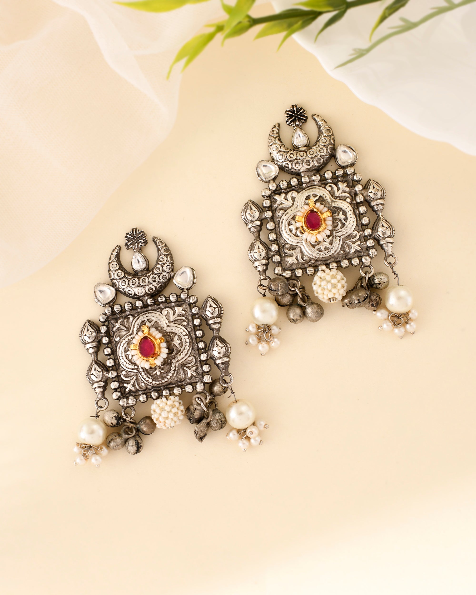 OXIDISED CRESENT MOON EARRINGS